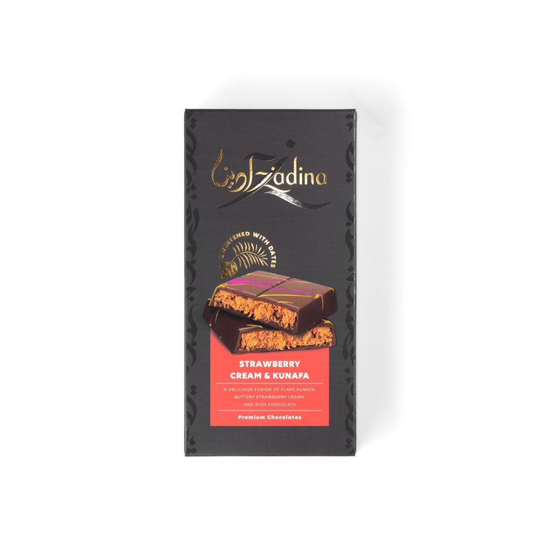 Date-Sweetened Strawberry Cream Kunafa Chocolate Bar