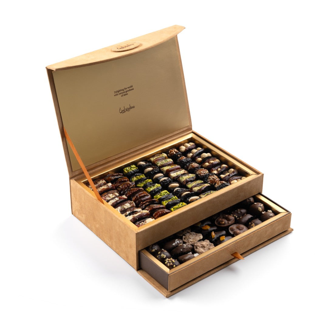 Two-Layer Drawer Camel Leather Date Box