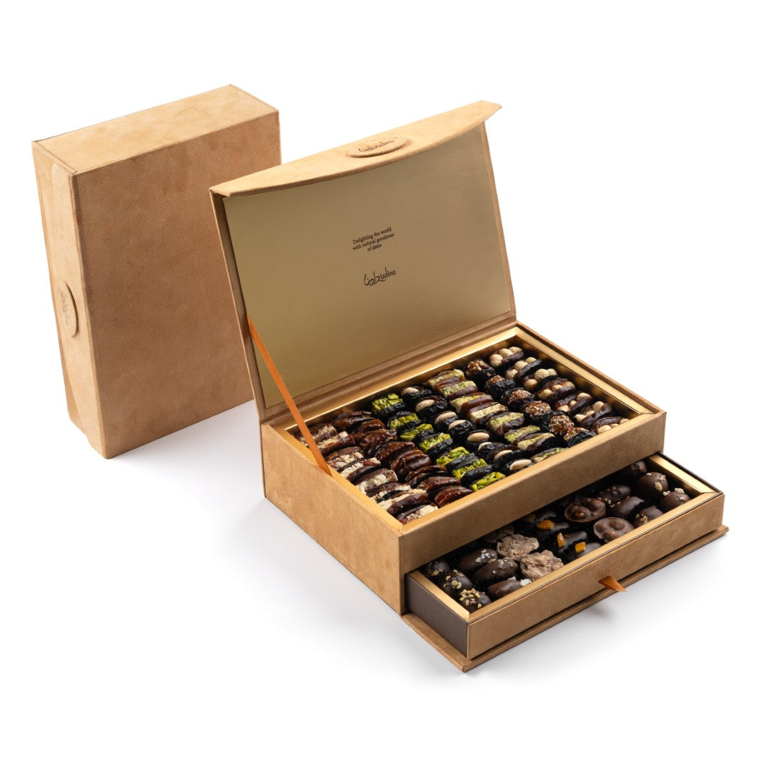 Two-Layer Drawer Camel Leather Date Box