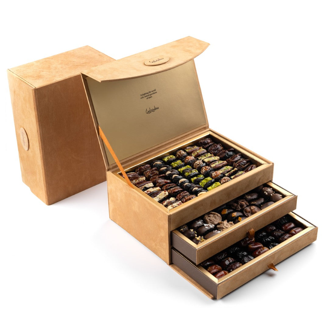 Three-Layer Drawer Camel Leather Date Box