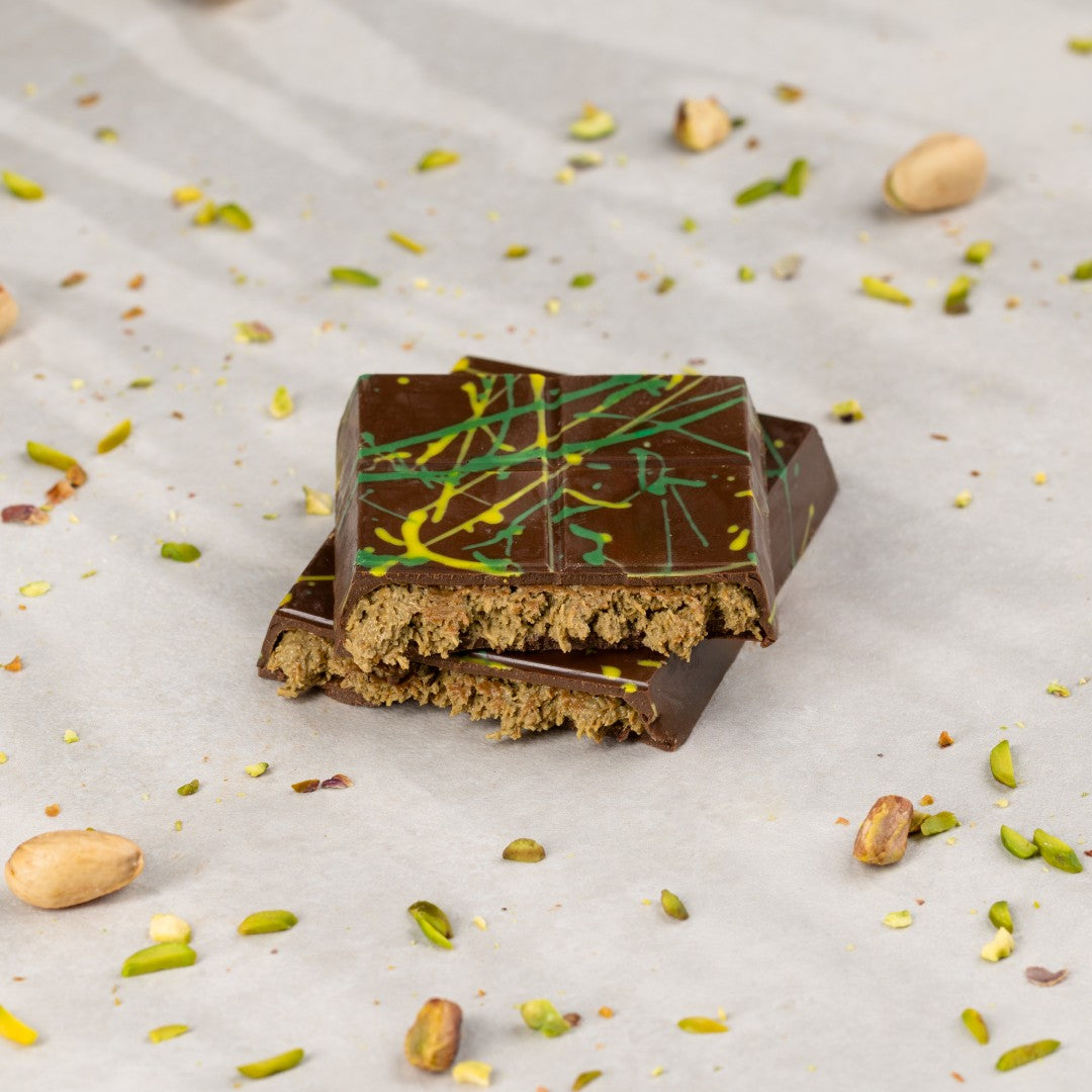 Date-Sweetened Pistachio Cream Kunafa Chocolate Bar