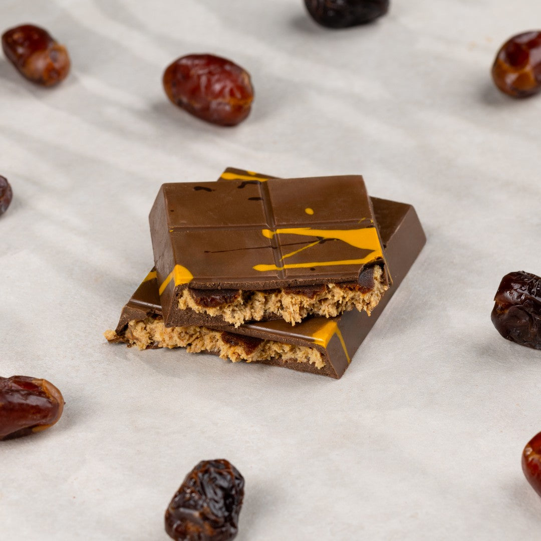 Date-Sweetened Date Halawa & Caramel Kunafa Chocolate Bar