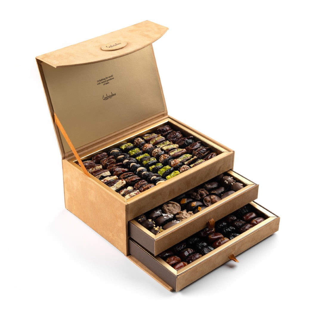 Three-Layer Drawer Camel Leather Date Box