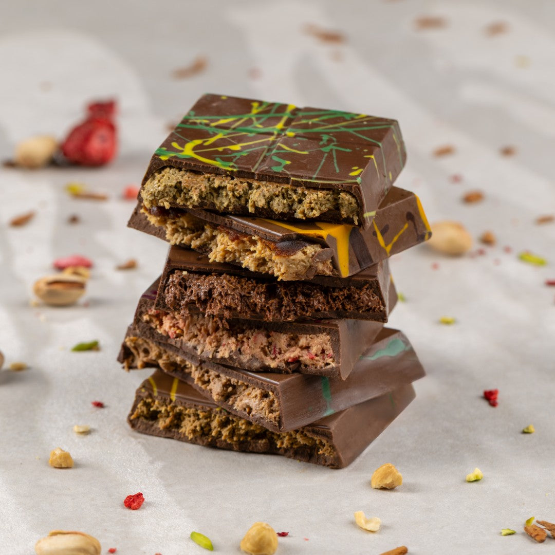 Date-Sweetened Date Halawa & Caramel Kunafa Chocolate Bar
