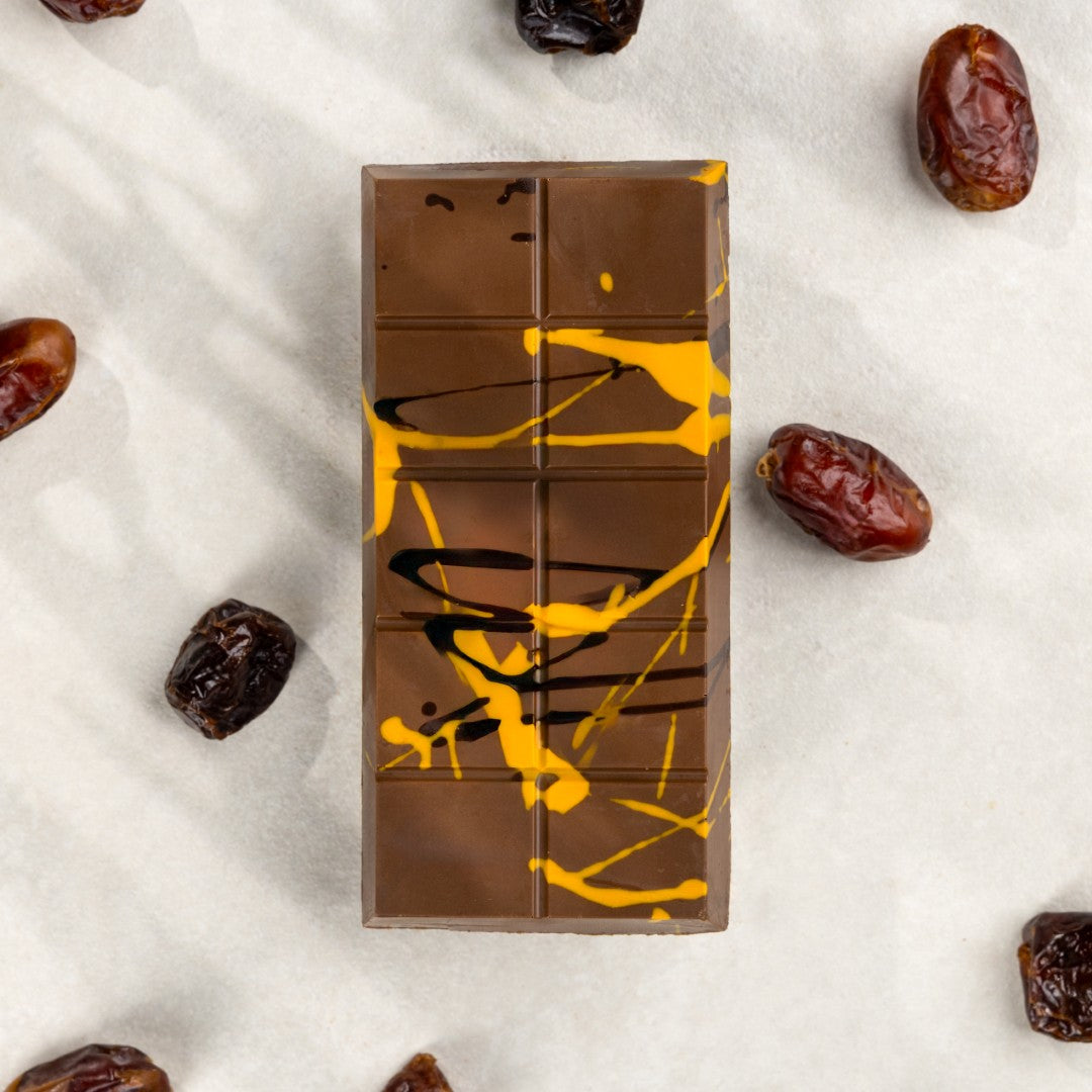 Date-Sweetened Date Halawa & Caramel Kunafa Chocolate Bar