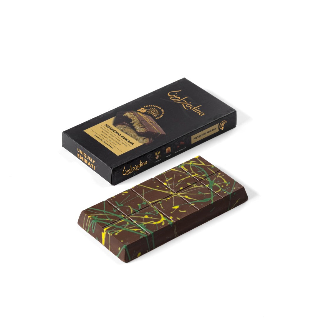 Date-Sweetened Pistachio Cream Kunafa Chocolate Bar