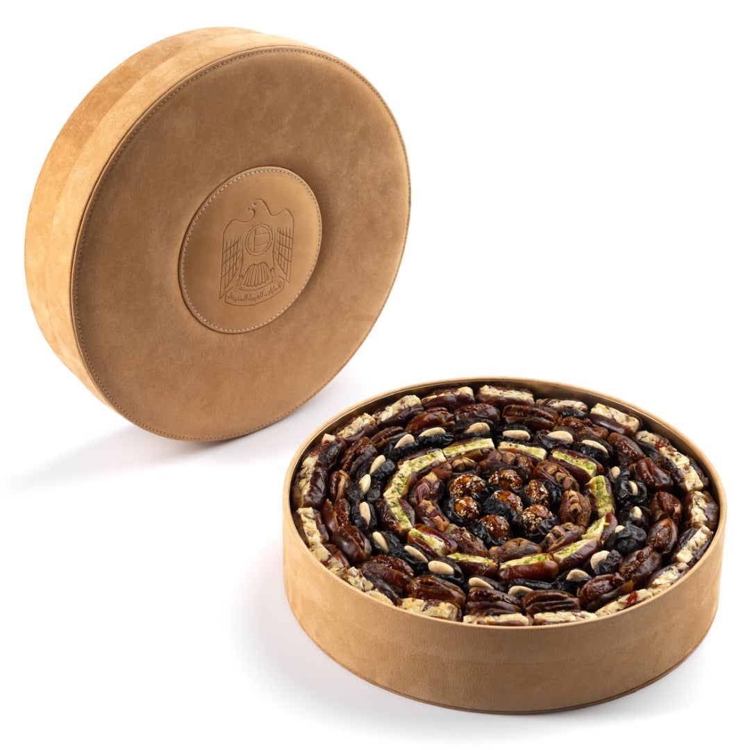 Luxurious Camel Leather Round Date Box