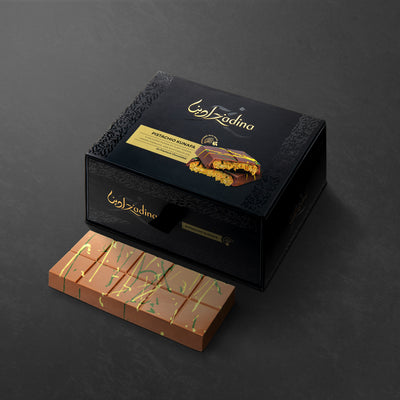 Date Sweetened Pistachio Kunafa Chocolate Bar - Box with 6 bars x 195g