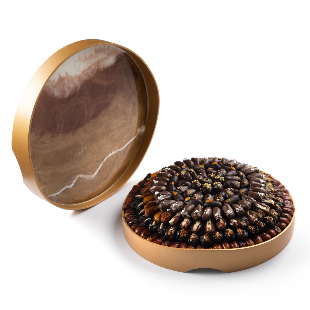 Big Round Golden Resin Desert Tray & Emirati Date Set - 8.5kg