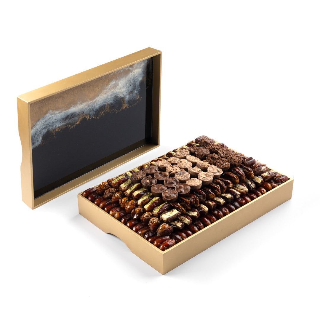 Desert-Inspired Resin Wooden Tray With Assorted Dates Gift Set - 5.5kg