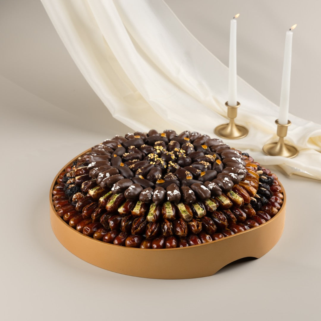 Big Round Golden Resin Desert Tray & Emirati Date Set - 8.5kg