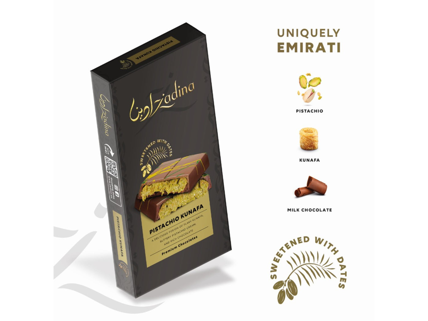 Date-Sweetened Pistachio Cream Kunafa Chocolate Bar