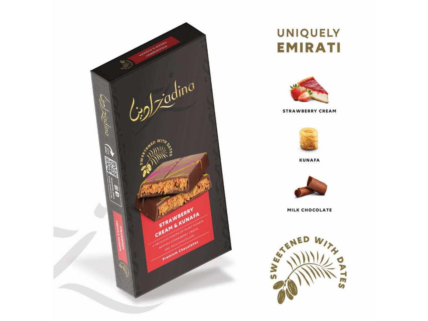 Date-Sweetened Strawberry Cream Kunafa Chocolate Bar