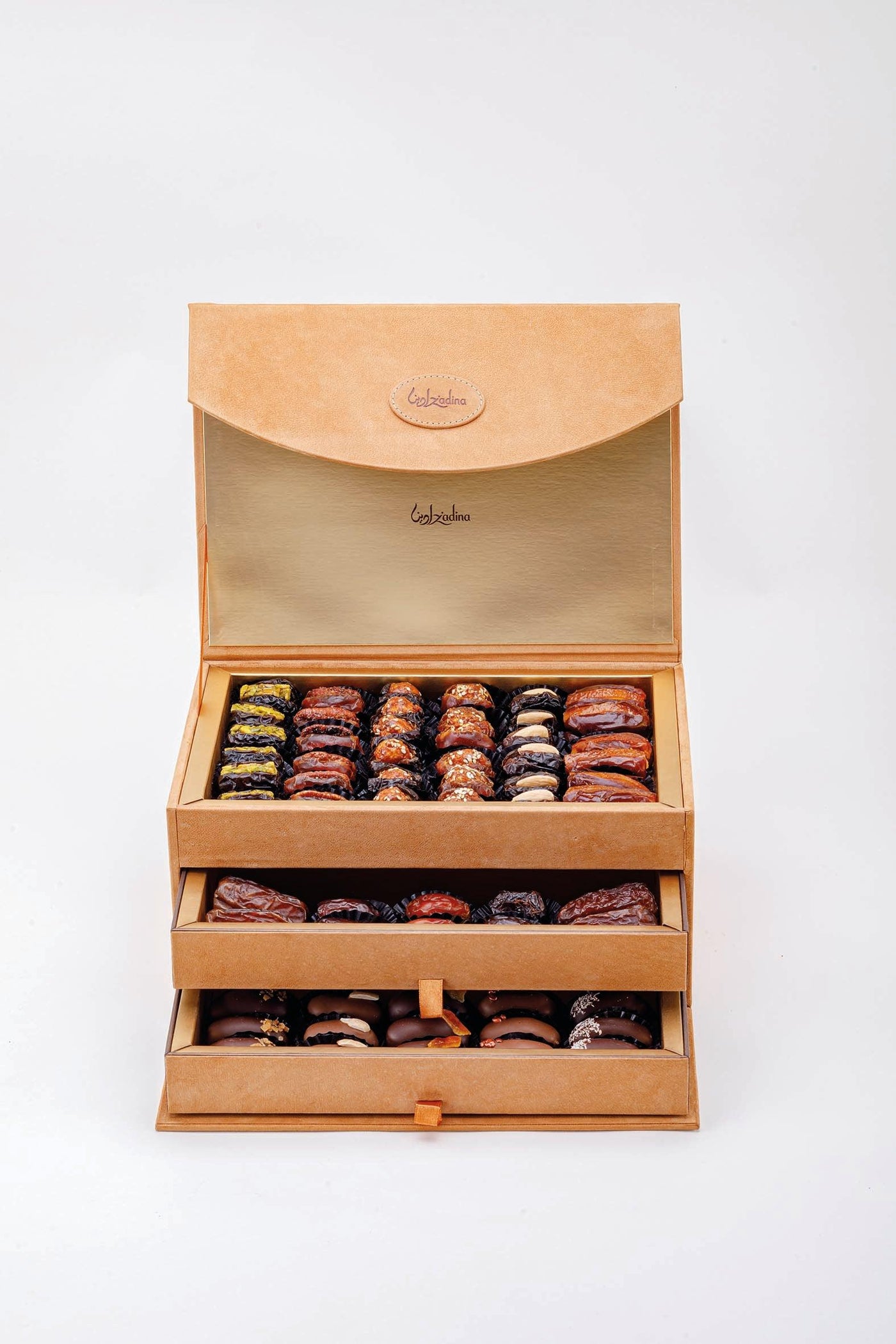 Three-Layer Drawer Camel Leather Date Box