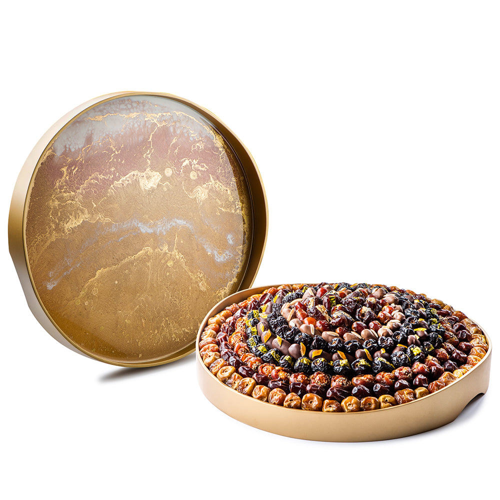 Big Round Golden Resin Desert Tray & Emirati Date Set