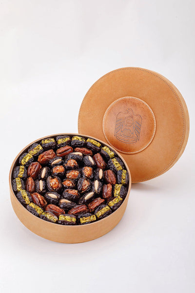 Medium Round Camel Leather Date Box